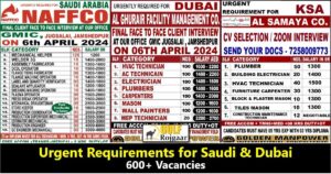 Gulf Job Vacancy | Saudi & Dubai