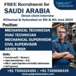 Free Recruitment for Saudi Arabia - ITI Diploma B.E