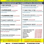 Oman Job Vacancy Machine shop & Fabrication division