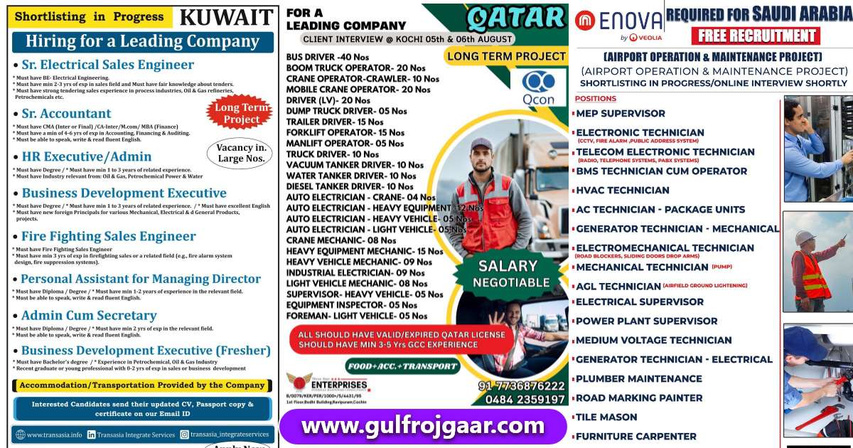 Assignment abroad jobs | Saudi, Qatar, Kuwait