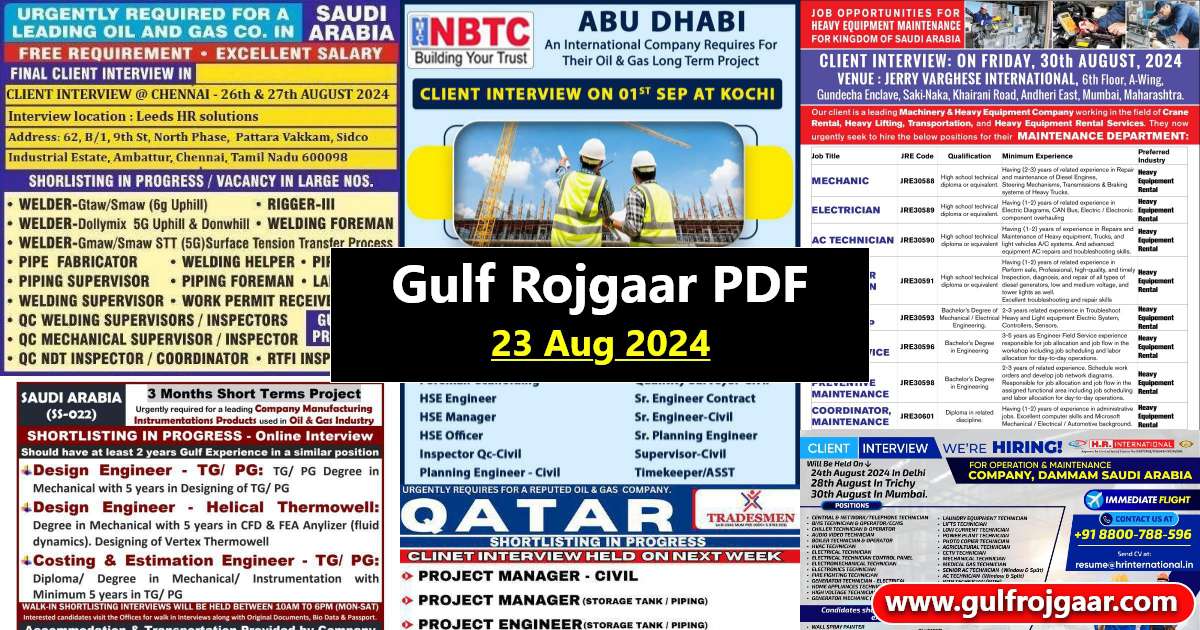 Today's Gulf Jobs - 23 Aug 2024 (Gulf Rojgaar)