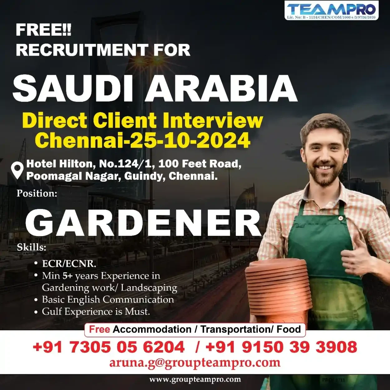 Free Recruitment for Gardeners – Saudi Arabia