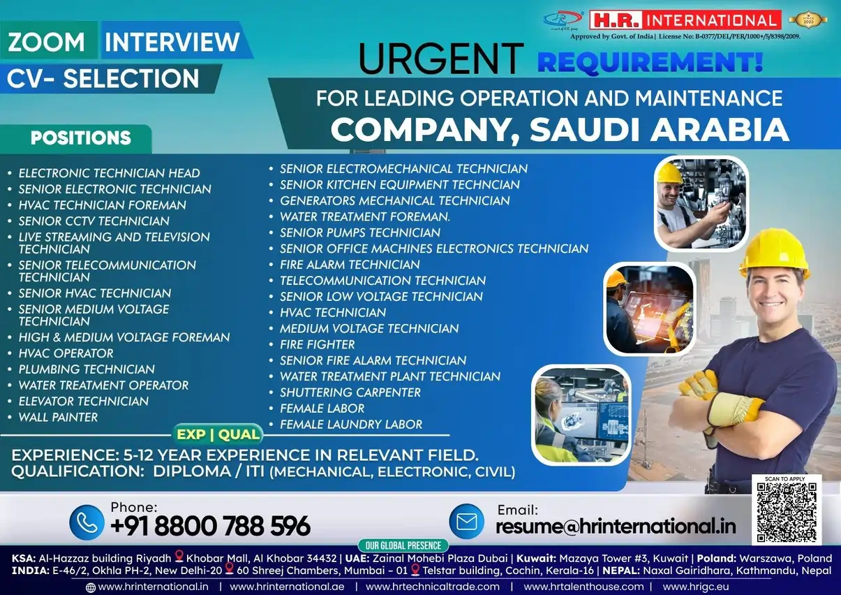 Job vacancy for Saudi Arabia - Zoom Interview