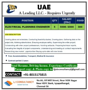 Hiring Electrical Planning Engineer for UAE