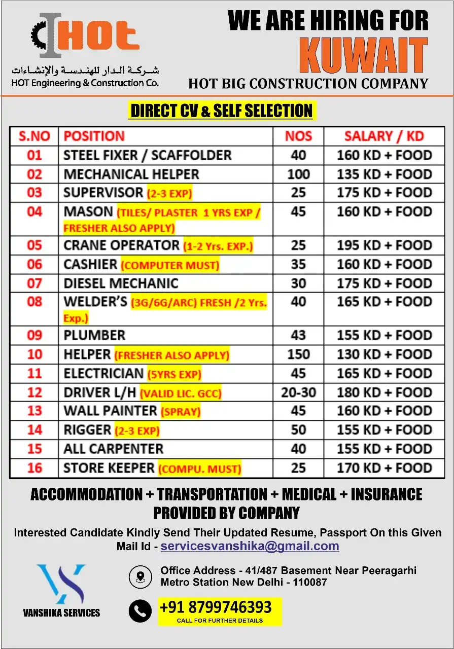 Hiring for Kuwait - HOT Engineering & Construction Co.