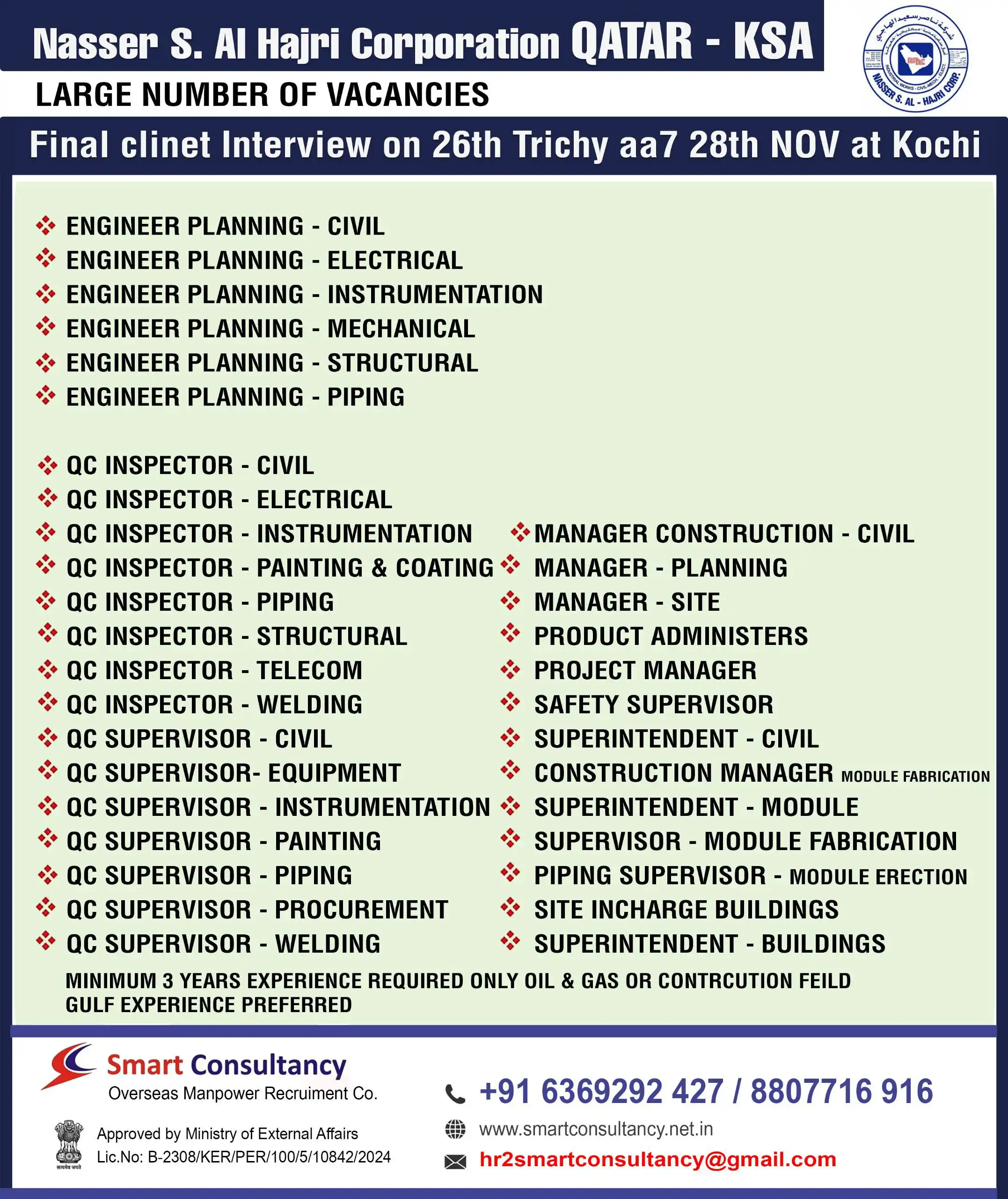 Job Opportunities in Qatar and KSA (NSH)