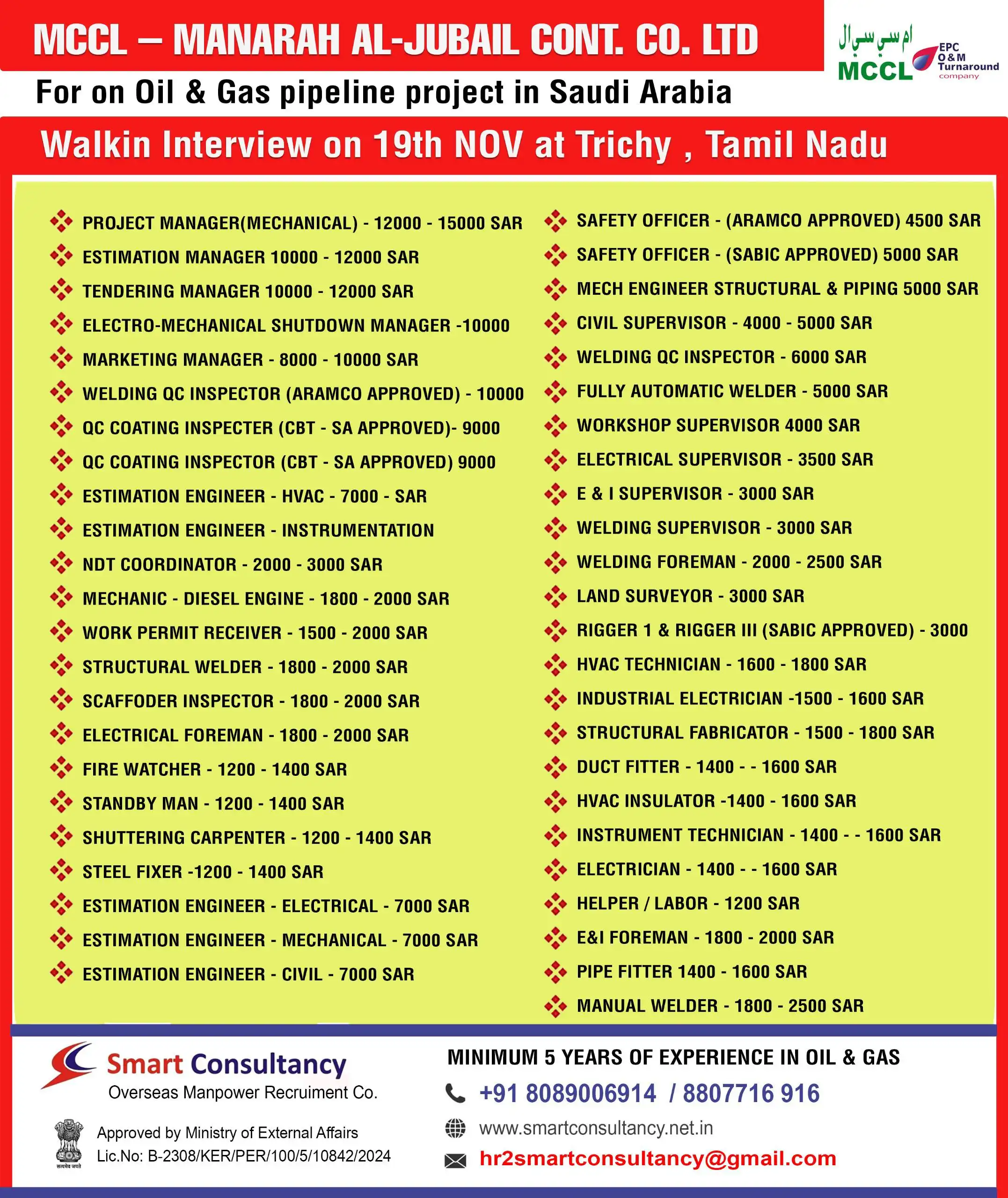 Jobs for MCCL Company in Saudi Arabia - Oil & Gas