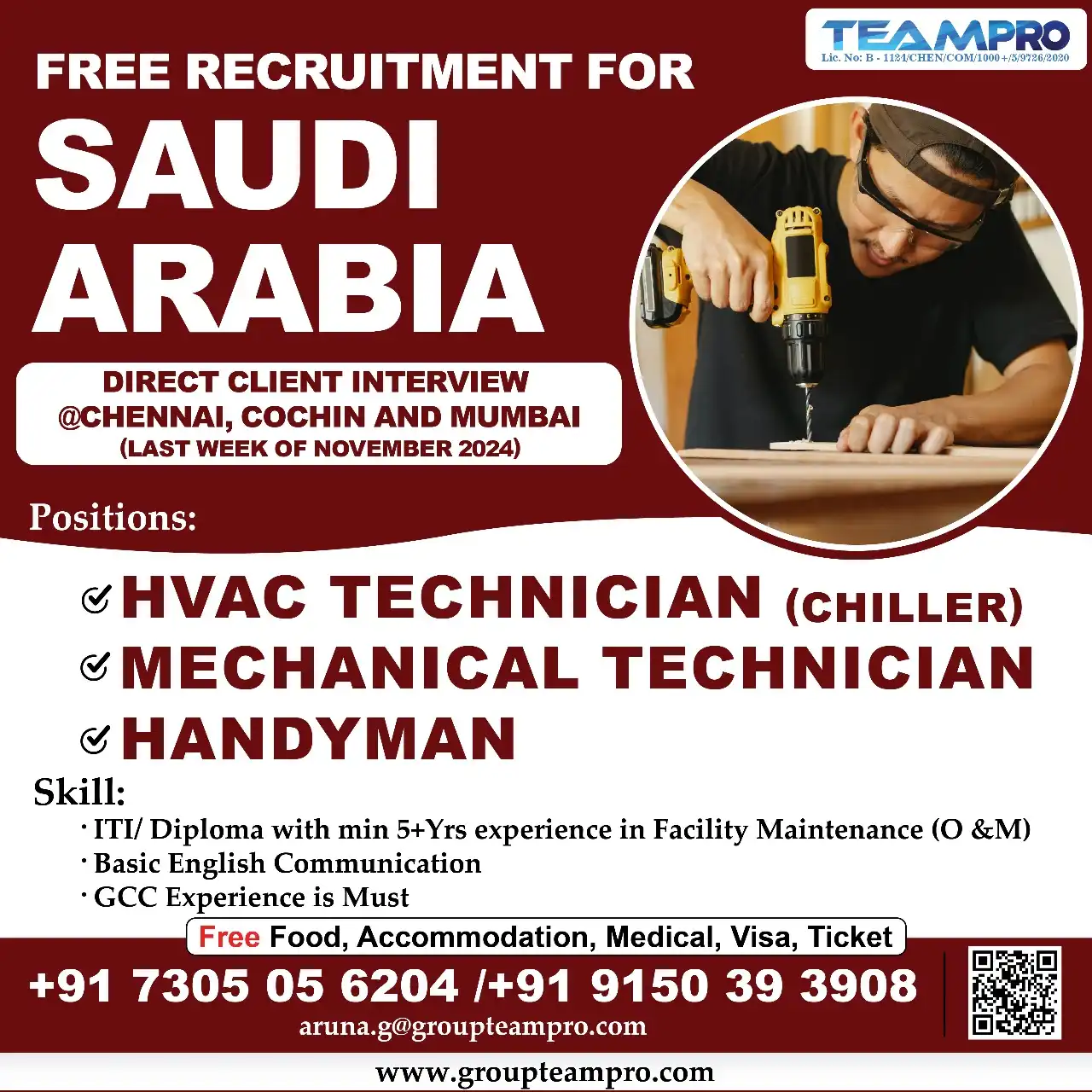 Saudi Arabia job for Indians - Free Recruitment