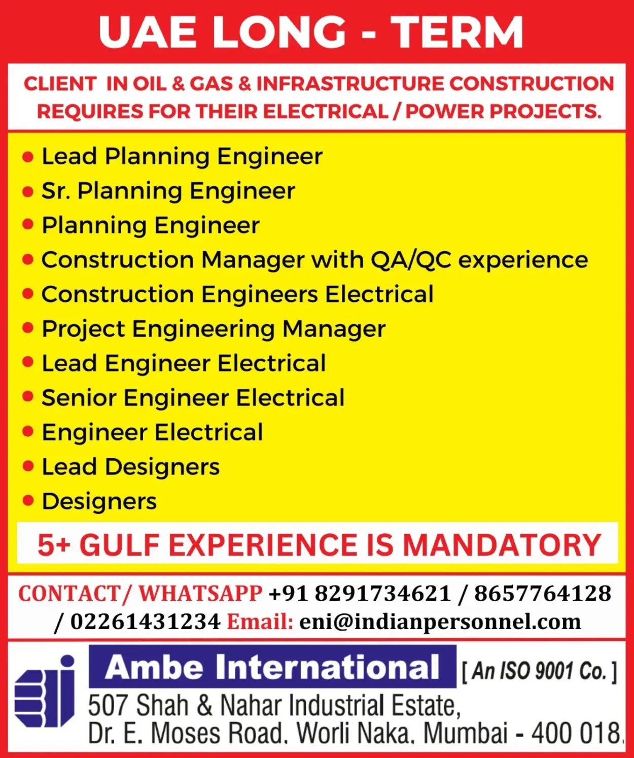 Ambe International UAE Job vacancies