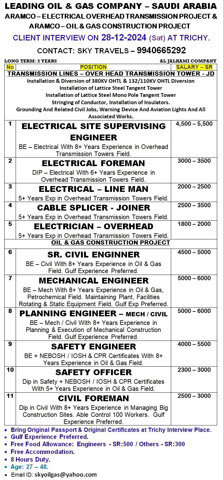 Jobs for Al Jalhami Company in Saudi Arabia