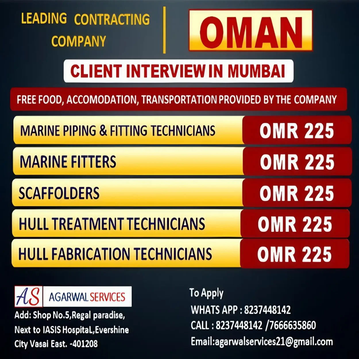 Job Opportunity in Oman - Mumbai Interview