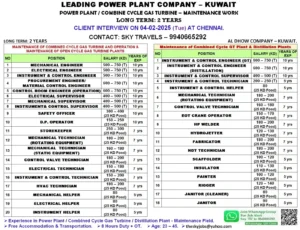 Kuwait Jobs Leading Power Plant Company - 200+ Seats