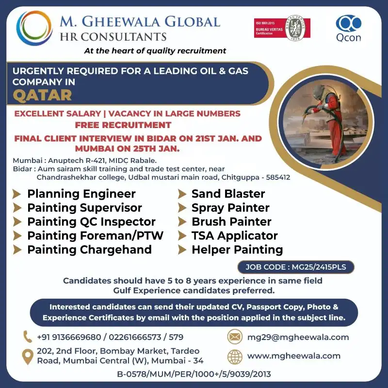 Qatar jobs by M.Gheewala - Free Recruitment