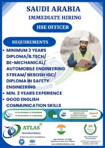 Hiring HSE Officer for Saudi Arabia