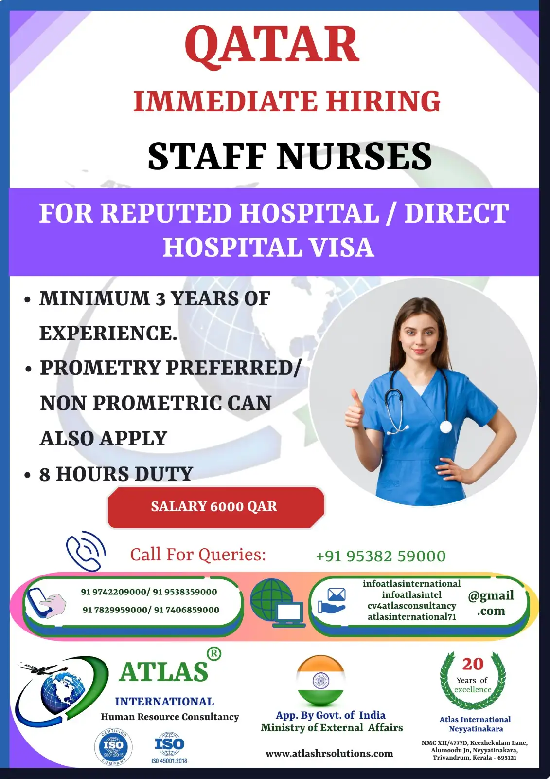 Hiring Staff Nurses in Qatar - Salary 6000 QAR