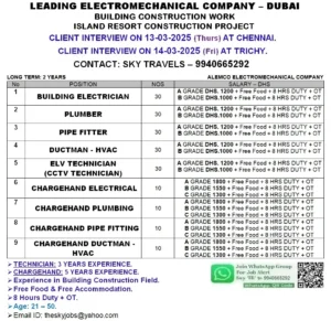 Job Openings for Electromechanical Company in Dubai