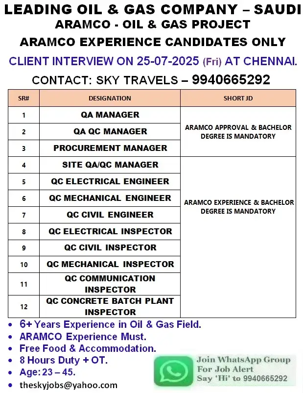 Oil & Gas jobs in Saudi Arabia ARAMCO Oil & Gas Project – Saudi Arabia