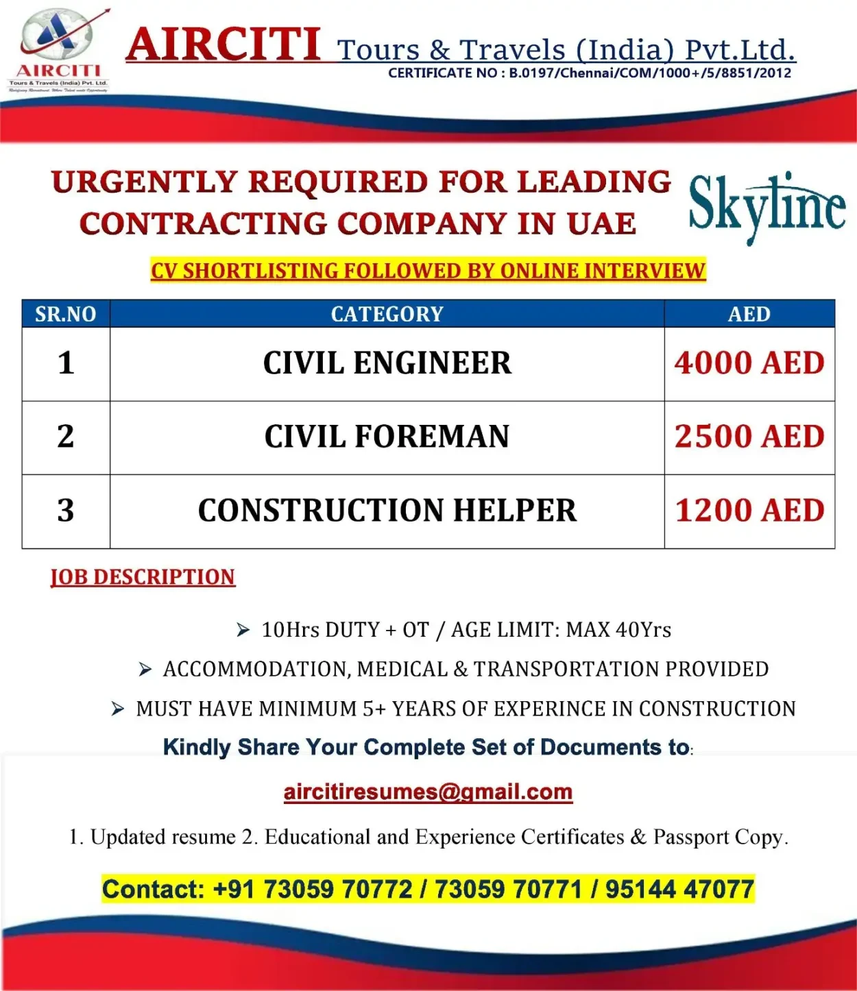 Hiring for UAE - Civil Engineer Foreman & Helper