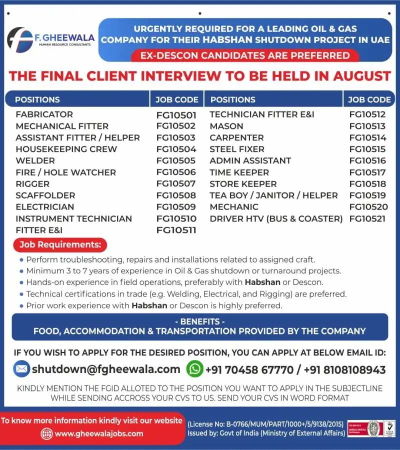 UAE Shutdown Jobs - Habshan