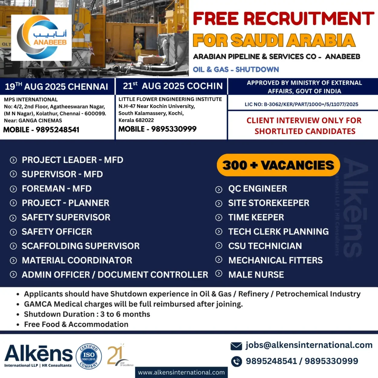 Free Recruitment for Saudi Arabia – 300+ vacancies