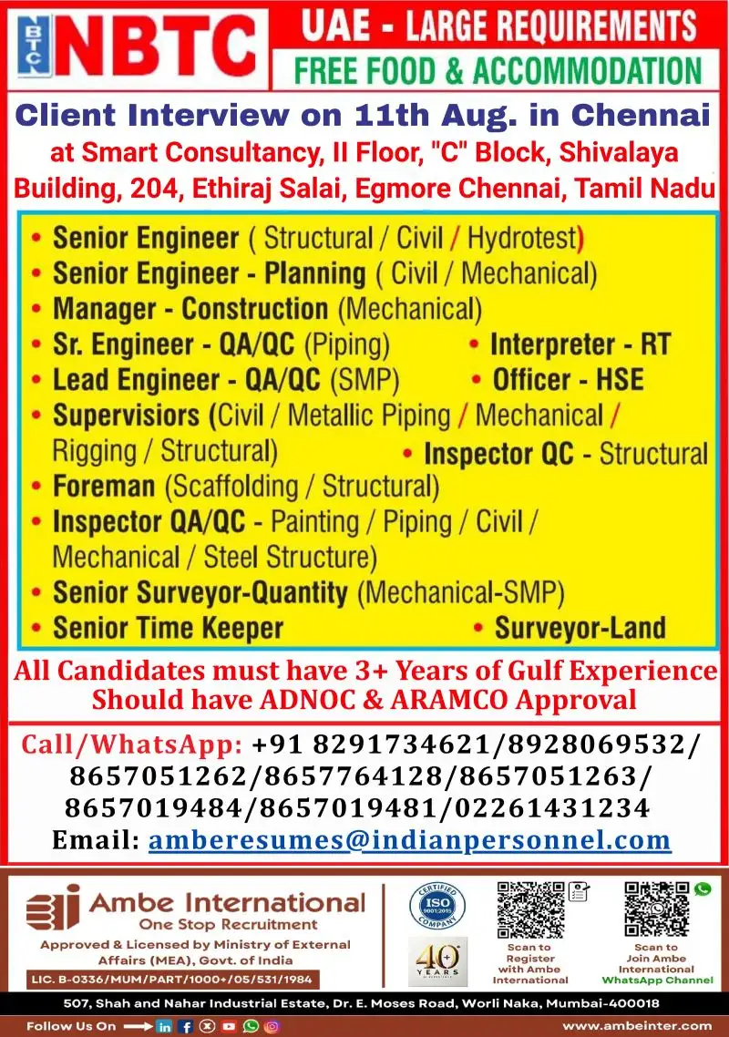 Hiring for UAE – Multiple Vacancies