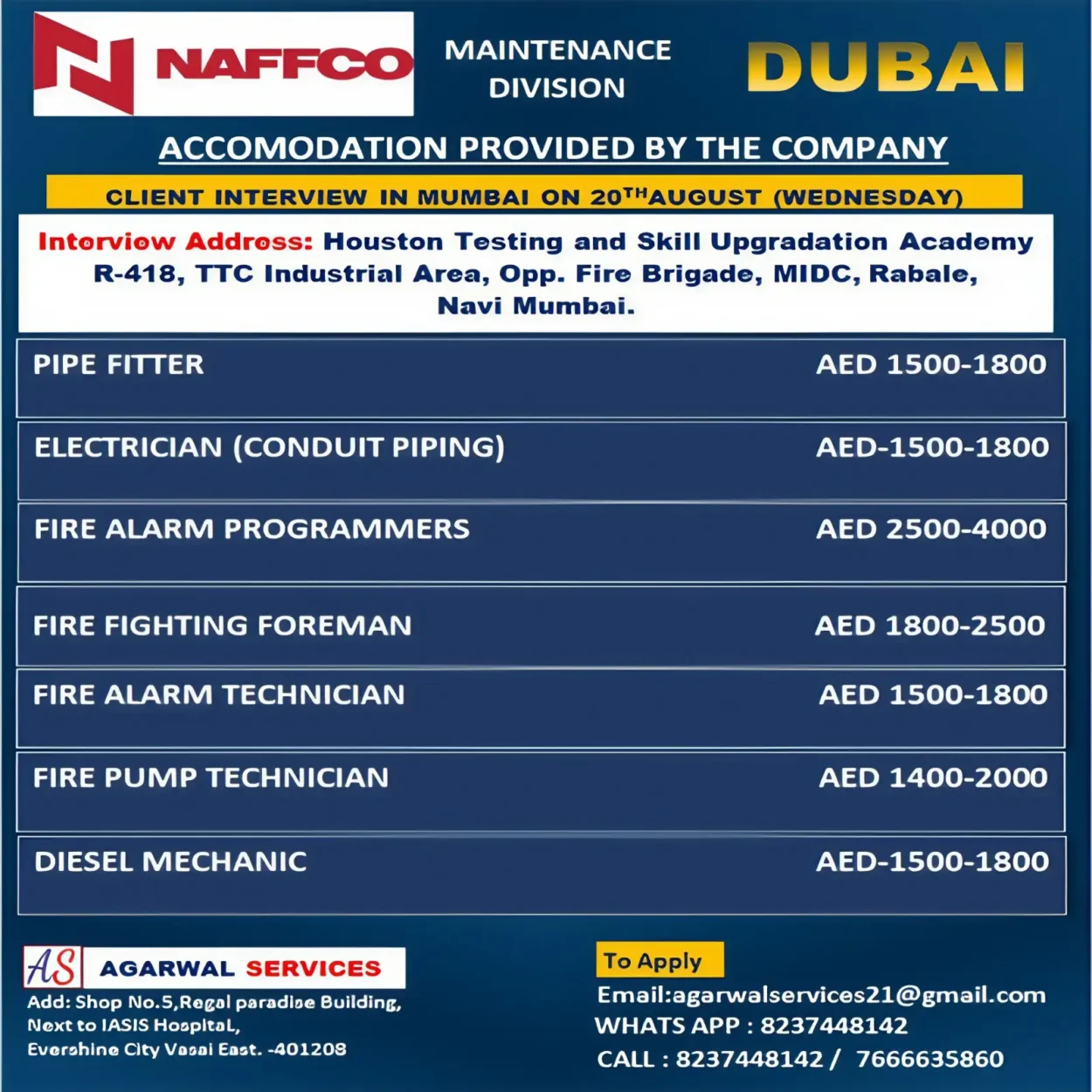 NAFFCO Dubai hiring - Maintenance Division