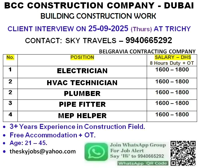 Urgent Dubai Jobs BCC Construction Company - Dubai