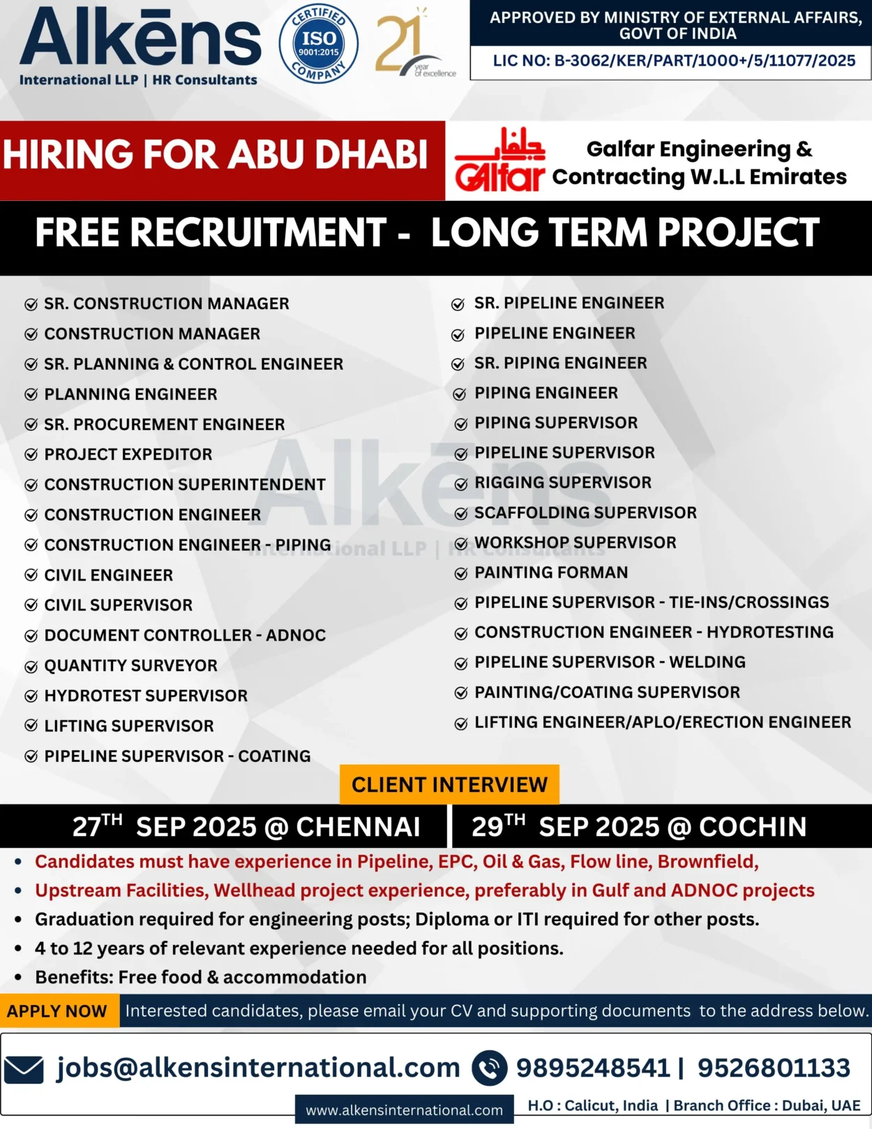 Hiring for Abu Dhabi – Galfar Engineering & Contracting W.L.L. Emirates