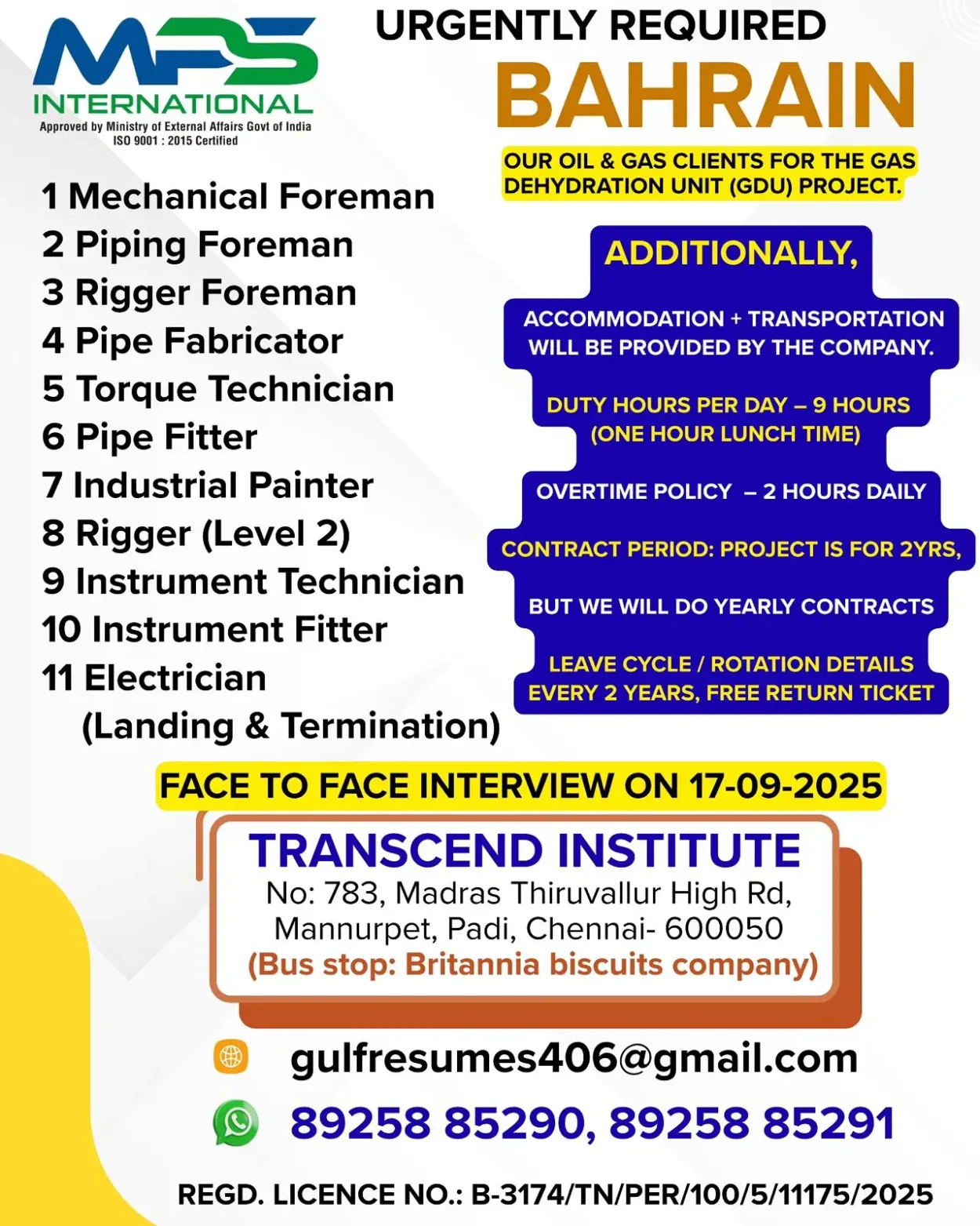 Gulf Job Want Jobs for Bahrain (Oil & Gas GDU Project)