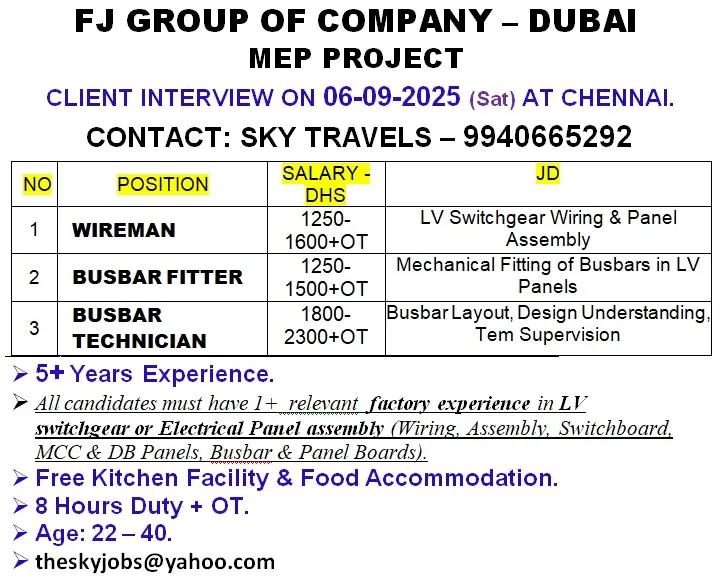 Jobs for Dubai FJ Group of Company