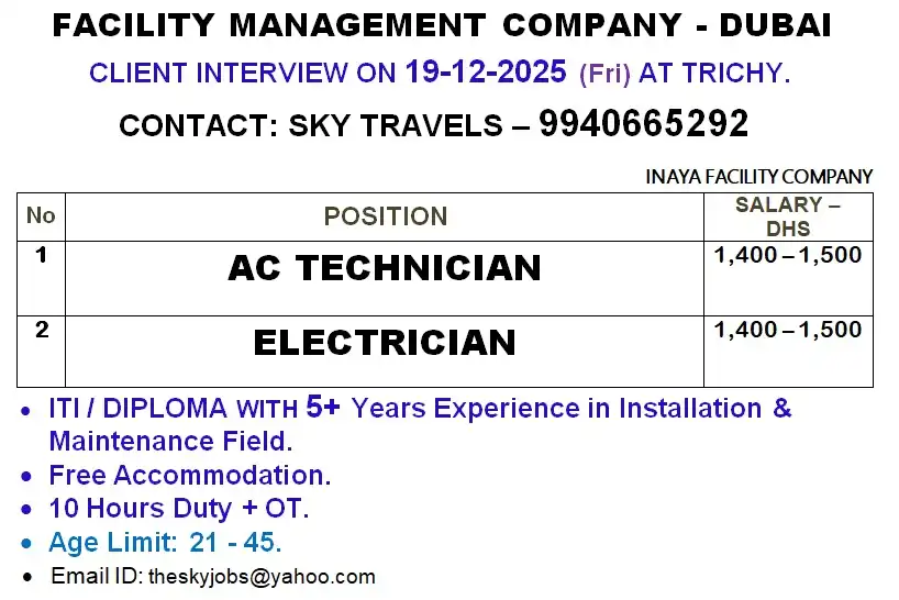 Gulf Jobs Alert Inaya Facility Management Company – Dubai