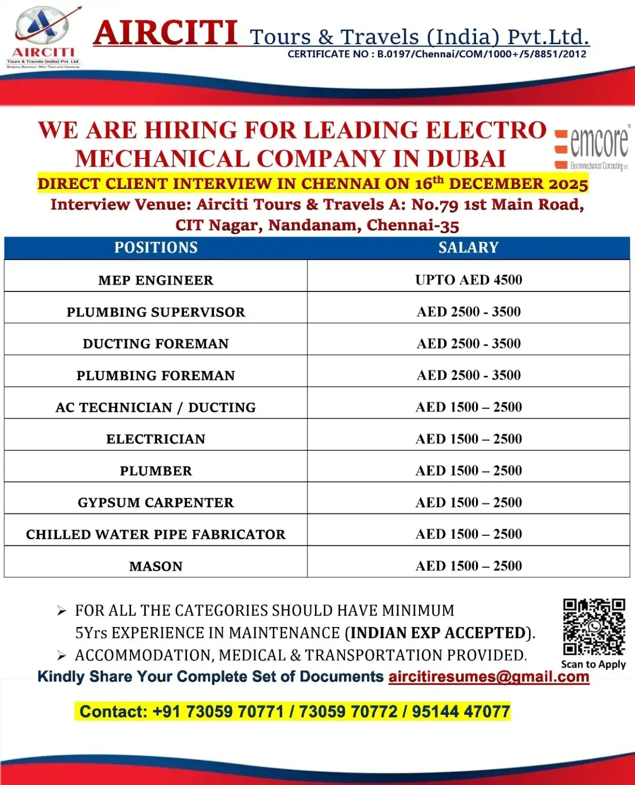 Jobs for Dubai - Hiring for Emcore Company