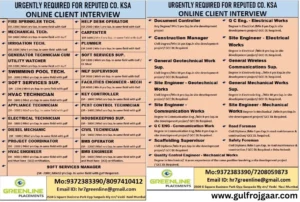 Urgent job vacancies in Saudi Arabia - Mumbai Inteview