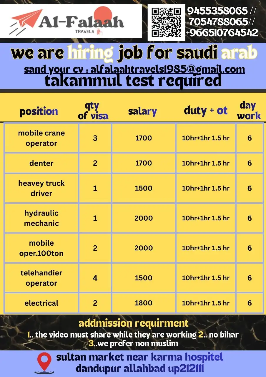 Want for Saudi Arabia -Apply now