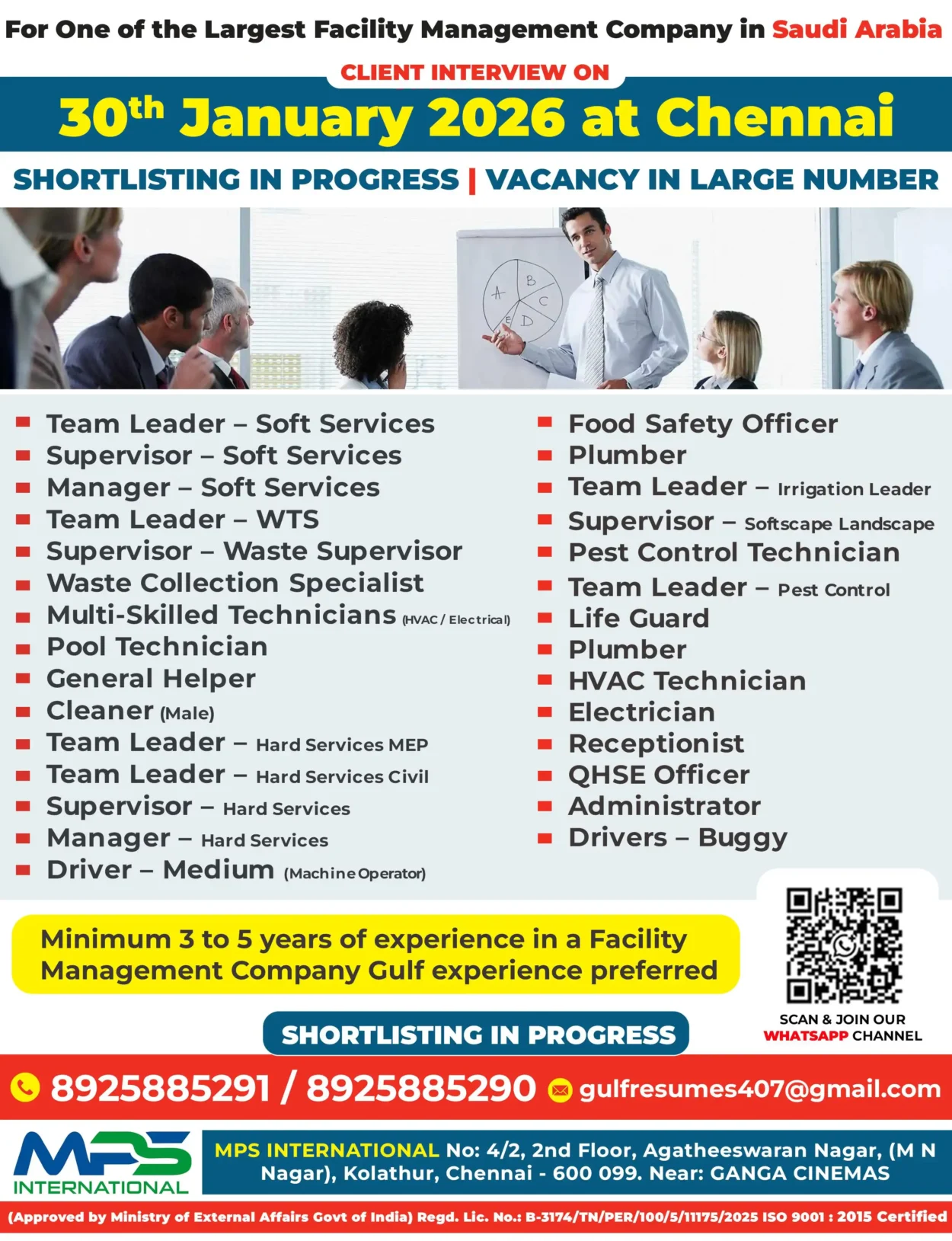 job openings for UAE and Saudi Arabia Urgent Requirement for Saudi Arabia – Facility Management Company