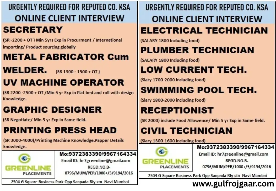 Urgent Jobs in Saudi Arabia - Online Interview