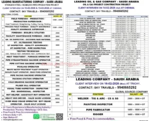 Hiring for Saudi Arabia – Manufacturing & Oil & Gas Projects