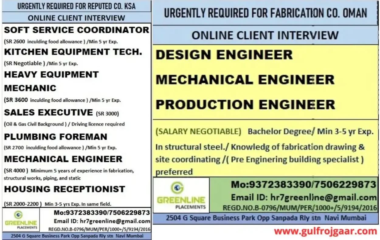 Jobs in Saudi Arabia & Oman – Online Client Interview