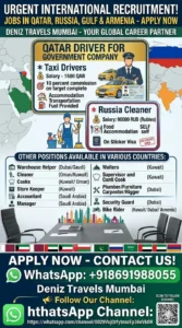 Urgent International Recruitment – Jobs in Qatar, Russia, Gulf & Armenia