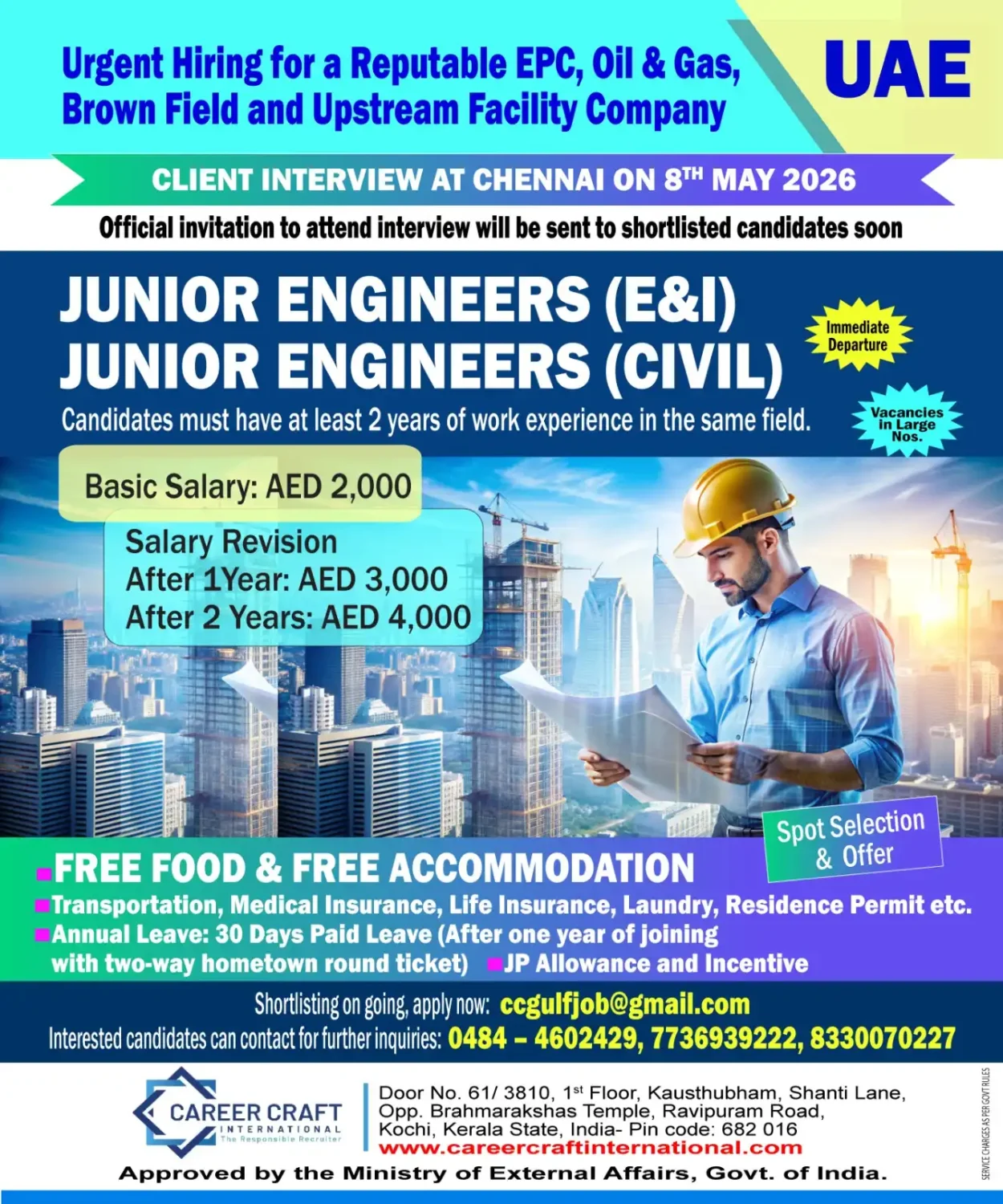 Hiring Junior Engineers (E&I Civil) for UAE (Oil & Gas EPC Company)