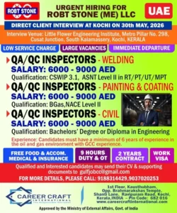 QAQC Inspectors Jobs for UAE – Direct Client Interview in Kochi