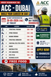 Urgent Requirement for Dubai – Arabian Construction Co.