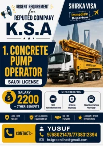 Concrete Pump Operator Jobs in Saudi Arabia Shirka Visa