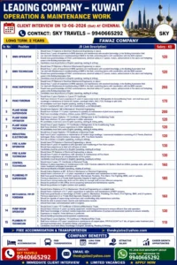 Urgent Gulf jobs Leading Company – Kuwait (Operation & Maintenance Work)