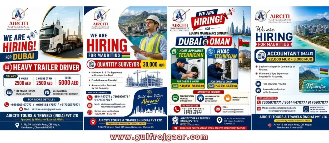 Overseas job Dubai, Oman, and Mauritius