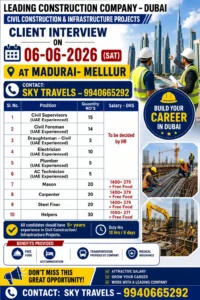 Urgent Hiring for Dubai – Client Interview on 06 June 2026 (Saturday) at Madurai – Mellur