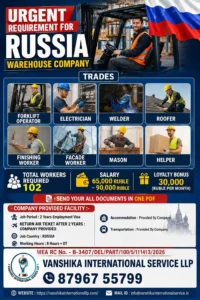 Urgent Hiring for Russia Warehouse Company -102 Vacancies