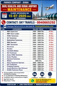 Gulfwalkin Farnek Company Dubai Burj Khalifa & Dubai Airport Maintenance Recruitment