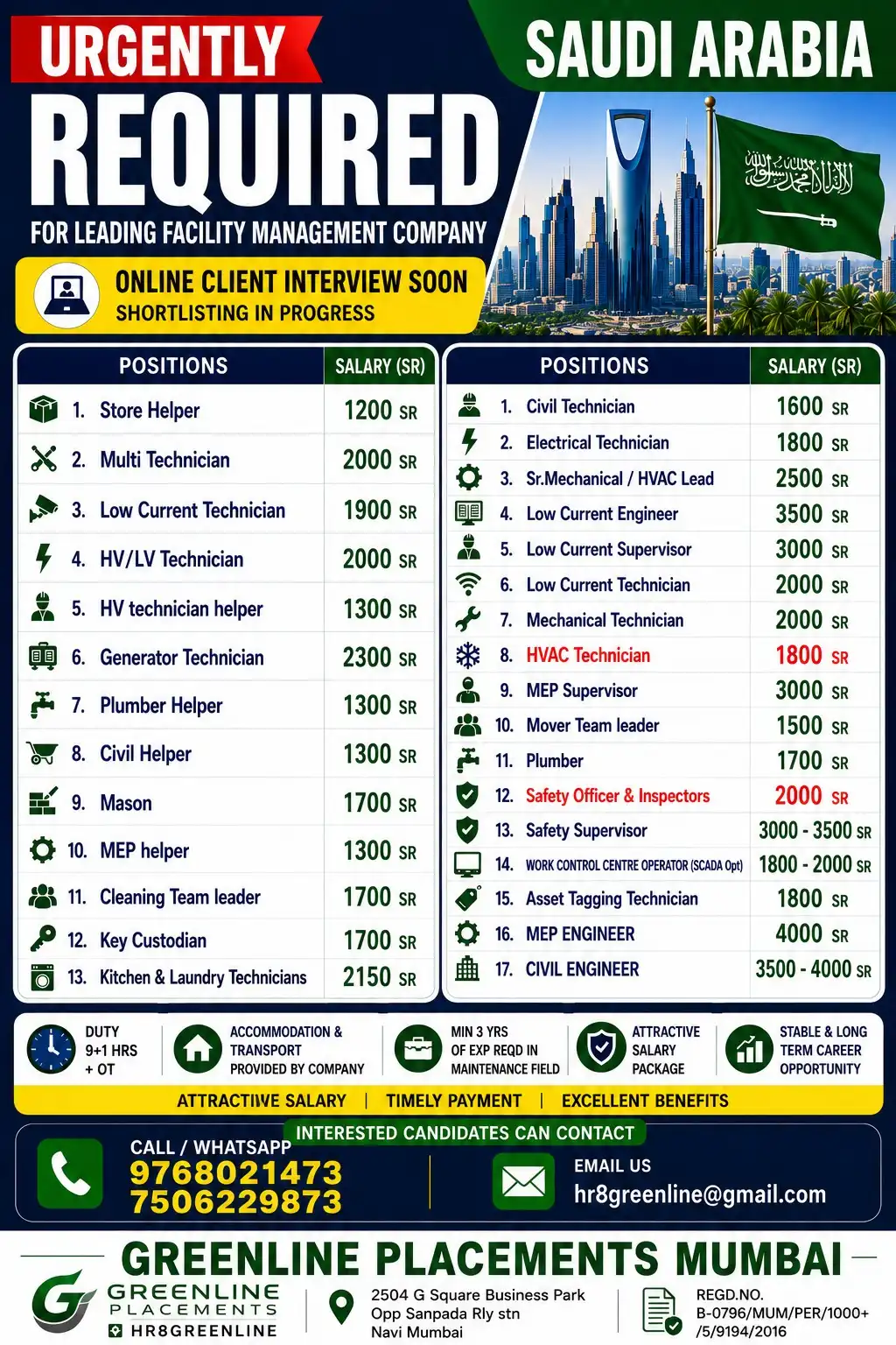 Jobs for Saudi Arabia - Facility Management Company