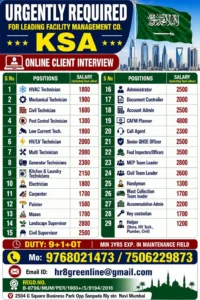 Jobs in Saudi Arabia for Facility Management Company